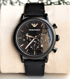Buy Shop Emporio Armani Dress Chronograph Black Dial Black Leather Strap Watch For Men - AR1918 USA Online