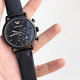 Buy Shop Emporio Armani Dress Chronograph Black Dial Black Leather Strap Watch For Men - AR1918 USA Online