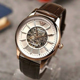 Buy Shop Emporio Armani Epoca White Skeletal Dial Black Leather Strap Watch For Men - AR2073 USA Online
