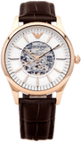 Buy Shop Emporio Armani Epoca White Skeletal Dial Black Leather Strap Watch For Men - AR2073 USA Online