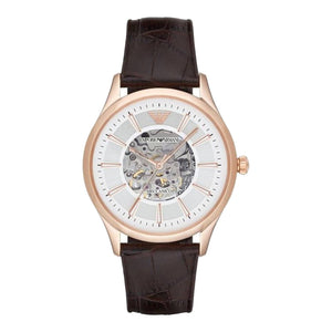 Buy Shop Emporio Armani Epoca White Skeletal Dial Black Leather Strap Watch For Men - AR2073 USA Online