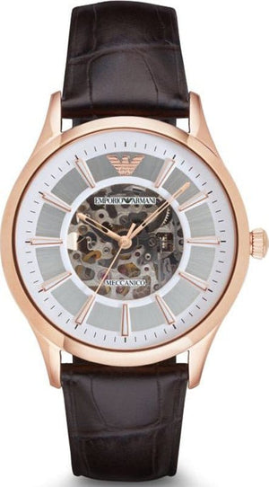Buy Shop Emporio Armani Epoca White Skeletal Dial Black Leather Strap Watch For Men - AR2073 USA Online