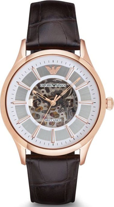 Buy Shop Emporio Armani Epoca White Skeletal Dial Black Leather Strap Watch For Men - AR2073 USA Online