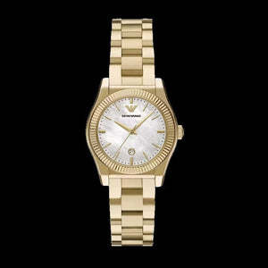 Buy Shop Emporio Armani Federica Mother of Pearl White Dial Gold Steel Strap Watch for Women - AR11657 USA Online