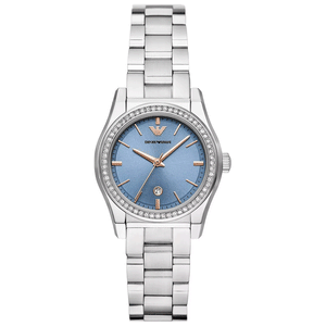 Buy Shop Emporio Armani Federica Three-Hand Date Blue Dial Silver Steel Strap Watch For Women - AR11593 USA Online