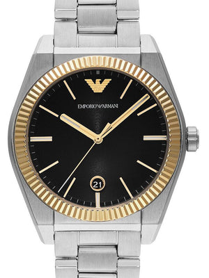 Buy Shop Emporio Armani Federico Black Dial Silver Steel Strap Watch for Men - AR80077 USA Online