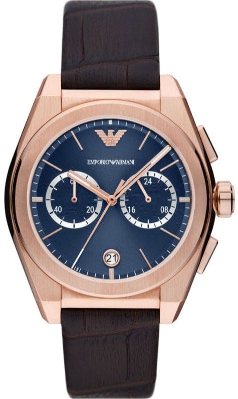 Buy Shop Emporio Armani Federico Chronograph Blue Dial Brown Leather Strap Watch For Men - AR11563 USA Online
