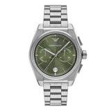Buy Shop Emporio Armani Federico Chronograph Green Dial Silver Steel Strap Watch for Men - AR11640 USA Online