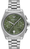 Buy Shop Emporio Armani Federico Chronograph Green Dial Silver Steel Strap Watch for Men - AR11640 USA Online