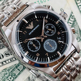 Buy Shop Emporio Armani Franco Black Dial Silver Steel Strap Watch For Men - AR0373 USA Online