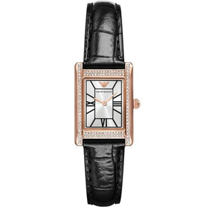 Buy Shop Emporio Armani Genni Silver Dial Black Leather Strap Watch for Women - AR11624 USA Online