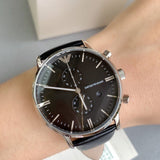Buy Shop Emporio Armani Gianni Chronograph Black Dial Black Leather Strap Watch For Men - AR0397 USA Online