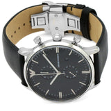 Buy Shop Emporio Armani Gianni Chronograph Black Dial Black Leather Strap Watch For Men - AR0397 USA Online