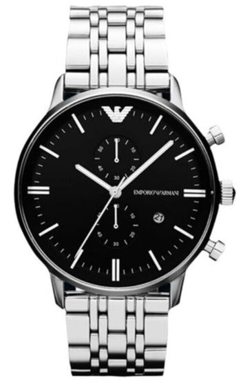 Buy Shop Emporio Armani Gianni Chronograph Black Dial Silver Steel Strap Watch For Men - AR80009 USA Online