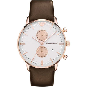 Buy Shop Emporio Armani Gianni Classic Chronograph White Dial Brown Leather Strap Watch For Men - AR0398 USA Online