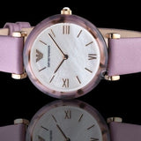 Buy Shop Emporio Armani Gianni Mother of Pearl Dial Purple Leather Strap Watch For Women - AR11003 USA Online