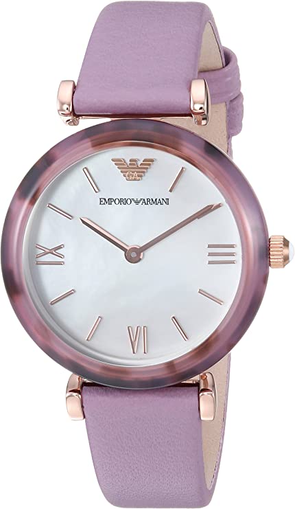 Buy Shop Emporio Armani Gianni Mother of Pearl Dial Purple Leather Strap Watch For Women - AR11003 USA Online