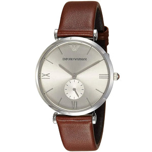 Buy Shop Emporio Armani Gianni Silver Dial Brown Leather Strap Watch for Men - AR1675 USA Online