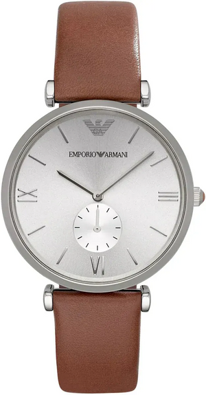 Buy Shop Emporio Armani Gianni Silver Dial Brown Leather Strap Watch for Men - AR1675 USA Online