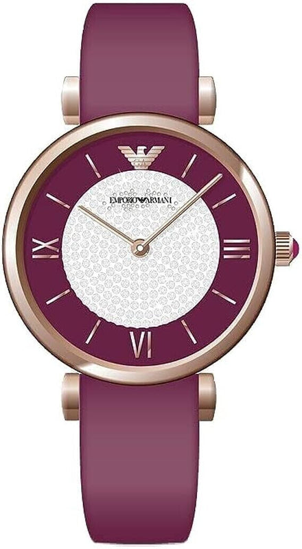 Buy Shop Emporio Armani Gianni T Bar Crystals Maroon Dial Maroon Leather Strap Watch for Women - AR11487 USA Online