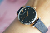 Buy Shop Emporio Armani Gianni T Bar Analog Blue Dial Black Leather Strap Watch For Women - AR1989 USA Online