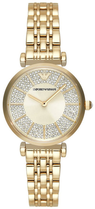 Buy Shop Emporio Armani Gianni T Bar Analog Crystals Gold Dial Gold Steel Strap Watch For Women - AR11608 USA Online