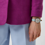 Buy Shop Emporio Armani Gianni T Bar Analog Crystals Silver Dial Blue Leather Strap Watch For Women - AR11443 USA Online