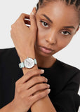 Buy Shop Emporio Armani Gianni T Bar Analog Crystals Silver Dial Blue Leather Strap Watch For Women - AR11443 USA Online