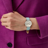 Buy Shop Emporio Armani Gianni T Bar Analog Crystals Silver Dial Blue Leather Strap Watch For Women - AR11443 USA Online