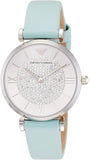 Buy Shop Emporio Armani Gianni T Bar Analog Crystals Silver Dial Blue Leather Strap Watch For Women - AR11443 USA Online