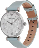 Buy Shop Emporio Armani Gianni T Bar Analog Crystals Silver Dial Blue Leather Strap Watch For Women - AR11443 USA Online