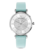 Buy Shop Emporio Armani Gianni T Bar Analog Crystals Silver Dial Blue Leather Strap Watch For Women - AR11443 USA Online