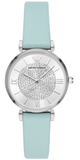 Buy Shop Emporio Armani Gianni T Bar Analog Crystals Silver Dial Blue Leather Strap Watch For Women - AR11443 USA Online