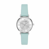 Buy Shop Emporio Armani Gianni T Bar Analog Crystals Silver Dial Blue Leather Strap Watch For Women - AR11443 USA Online