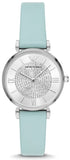 Buy Shop Emporio Armani Gianni T Bar Analog Crystals Silver Dial Blue Leather Strap Watch For Women - AR11443 USA Online