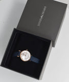 Buy Shop Emporio Armani Gianni T-Bar Analog Mother of Pearl Dial Blue Leather Strap Watch For Women - AR11468 USA Online