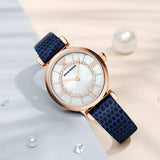Buy Shop Emporio Armani Gianni T-Bar Analog Mother of Pearl Dial Blue Leather Strap Watch For Women - AR11468 USA Online