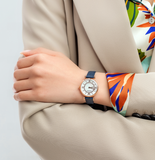 Buy Shop Emporio Armani Gianni T-Bar Analog Mother of Pearl Dial Blue Leather Strap Watch For Women - AR11468 USA Online