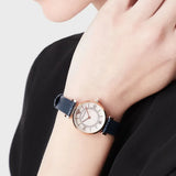 Buy Shop Emporio Armani Gianni T-Bar Analog Mother of Pearl Dial Blue Leather Strap Watch For Women - AR11468 USA Online