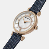 Buy Shop Emporio Armani Gianni T-Bar Analog Mother of Pearl Dial Blue Leather Strap Watch For Women - AR11468 USA Online