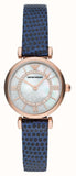 Buy Shop Emporio Armani Gianni T-Bar Analog Mother of Pearl Dial Blue Leather Strap Watch For Women - AR11468 USA Online