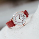Buy Shop Emporio Armani Gianni T-Bar Analog Mother of Pearl Dial Red Leather Strap Watch For Women - AR11322 USA Online