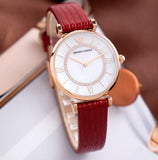 Buy Shop Emporio Armani Gianni T-Bar Analog Mother of Pearl Dial Red Leather Strap Watch For Women - AR11322 USA Online