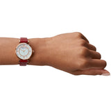 Buy Shop Emporio Armani Gianni T-Bar Analog Mother of Pearl Dial Red Leather Strap Watch For Women - AR11322 USA Online