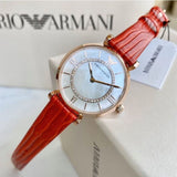 Buy Shop Emporio Armani Gianni T-Bar Analog Mother of Pearl Dial Red Leather Strap Watch For Women - AR11322 USA Online