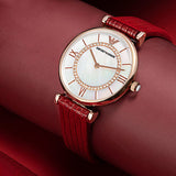 Buy Shop Emporio Armani Gianni T-Bar Analog Mother of Pearl Dial Red Leather Strap Watch For Women - AR11322 USA Online