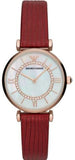 Buy Shop Emporio Armani Gianni T-Bar Analog Mother of Pearl Dial Red Leather Strap Watch For Women - AR11322 USA Online