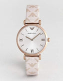 Buy Shop Emporio Armani Gianni T Bar Analog Silver Dial Beige Leather Strap Watch For Women - AR11127 USA Online