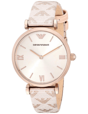 Buy Shop Emporio Armani Gianni T Bar Analog Silver Dial Beige Leather Strap Watch For Women - AR11127 USA Online