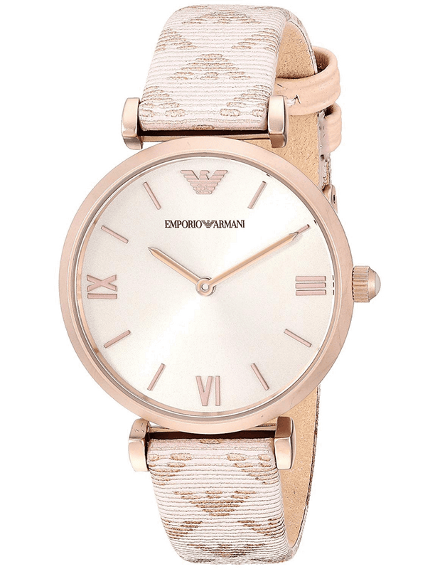 Buy Shop Emporio Armani Gianni T Bar Analog Silver Dial Beige Leather Strap Watch For Women - AR11127 USA Online